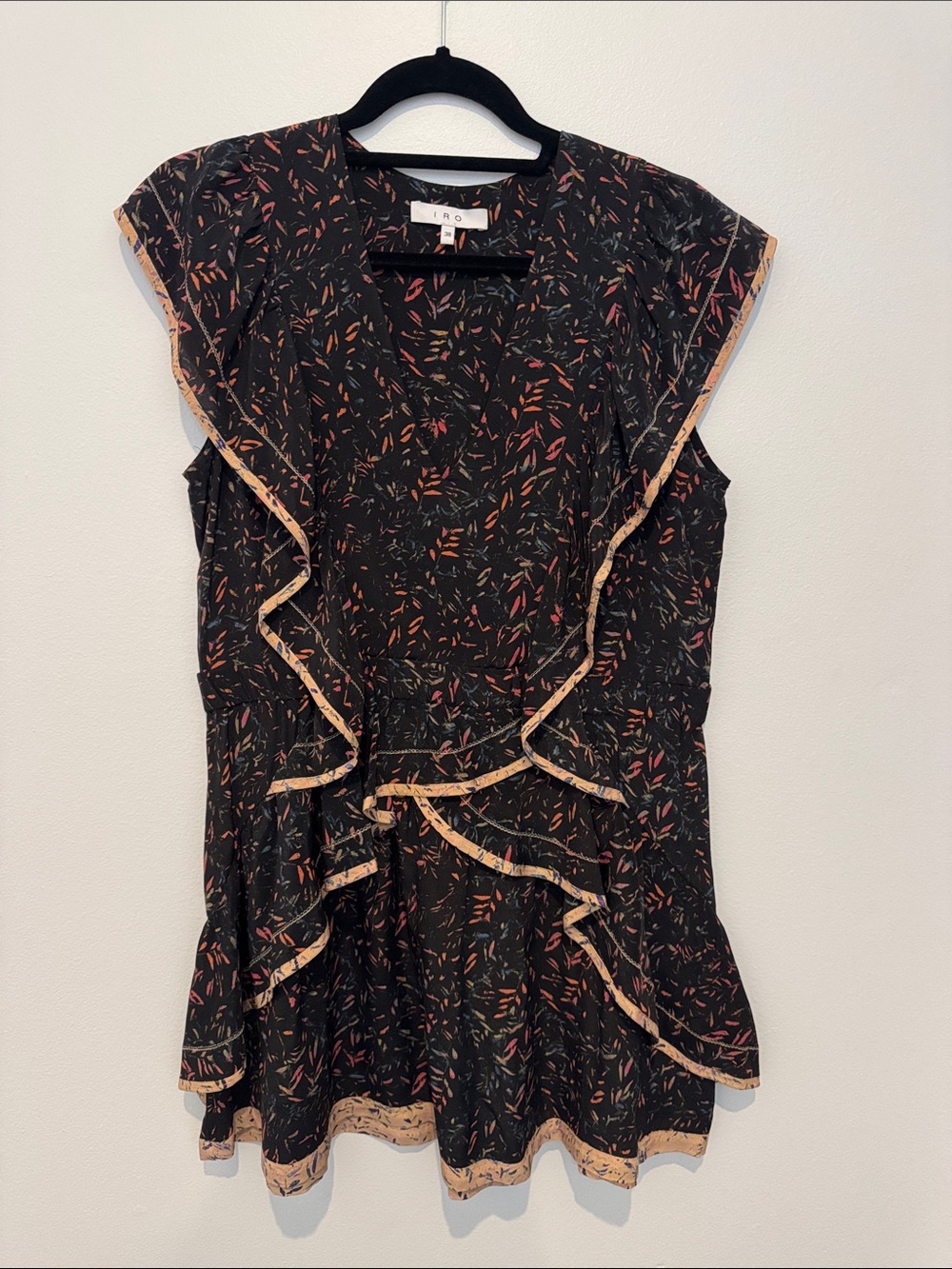 IRO Black Mini Dress with Pink and Orange Sprig Details